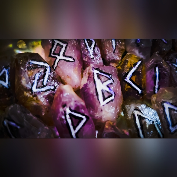 Amethyst Handmade Runestone Set - Nordic Heathen Runes - Pagan Alter Supplies - Picture 3 of 4